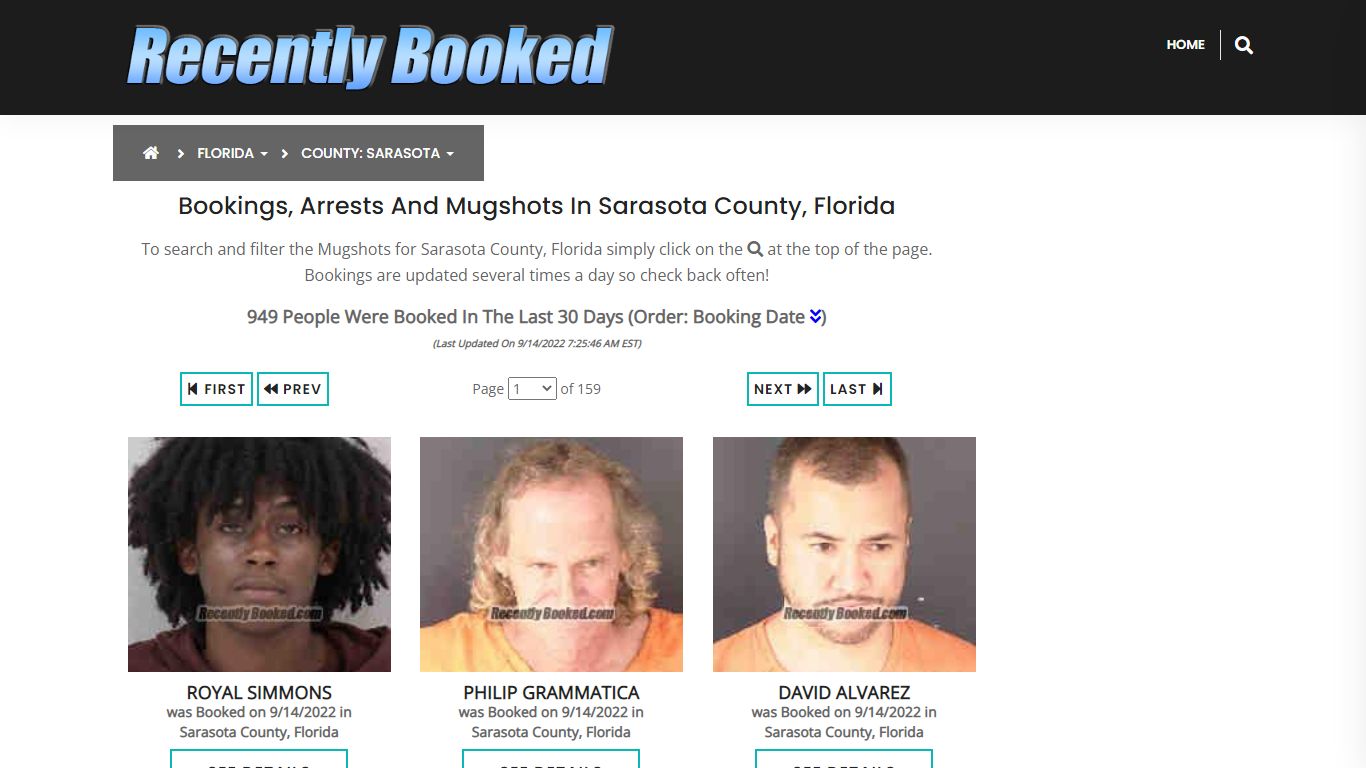 Bookings, Arrests and Mugshots in Sarasota County, Florida